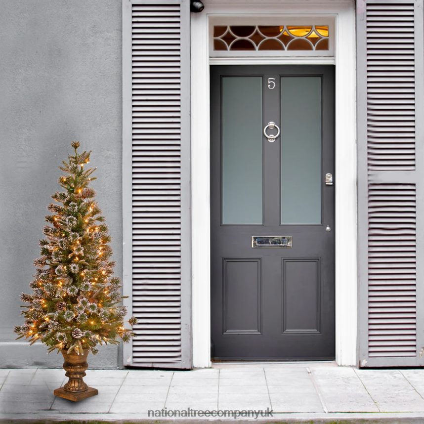 Trees | National Tree Company Pre-Lit Artificial Entrance Christmas Tree Liberty Pine Green White Lights Decorated with Pine Cones Includes Metal Base 4 Feet F2L4F164